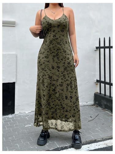 Floerns Women's Plus Size Sleeveless Floral Print Contrast Mesh Cami Long Dress4