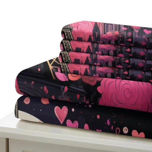 Parure de lit Tour Eiffel rose 3D en microfibre avec zip