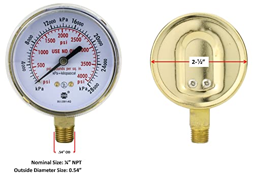 High and Low Pressure Gauge for Heavy-Duty Oxygen Regulators 0-4000 psi & 0-200 psi - 2.5 inches - Thread: 1/4