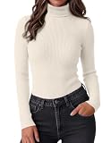 Ekouaer Women Ribbed Turtleneck Long Sleeve Turtle Neck Tops Thermal Shirts