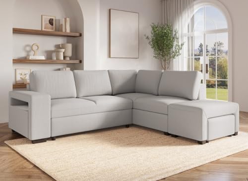DecoInParis Canapé d'angle Convertible en Tissu Beige ALBAN - Angle Droit