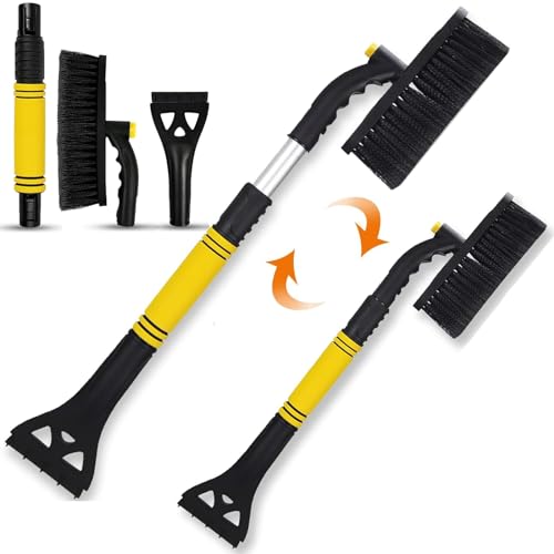 Tuofang 3 en 1 Grattoir à Glace et Brosse à Neige, Grattoir Pare Brise avec Brosse, Brosse à Neige rétractable avec poignée en Mousse antidérapante pour Voitures, Camions, VUS et véhicules (Noir)
