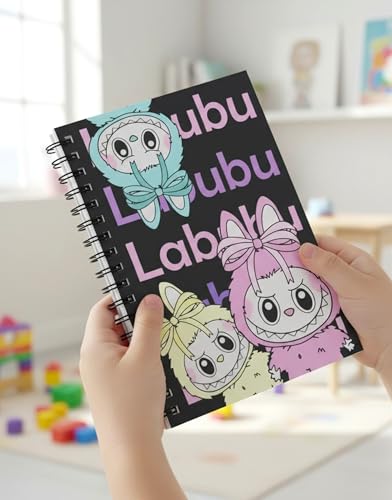 Image of LABUBU Black Cute Spiral Diary - A5 Notebook for Kids Girls | Aesthetic Journal Book with Ruled 200 Pages | 80 GSM | Small Notebook Diary for School | Journaling Diaries | Notes & Gift