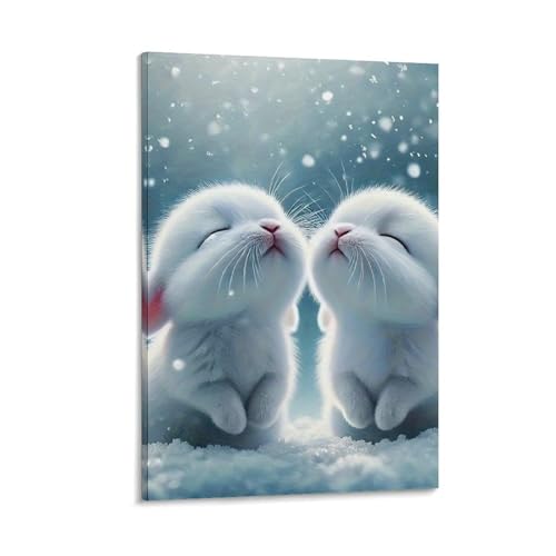 DHBANEIOK Conejitos nevados besándose Cuadro En Lienzo Cuadros Decorativos Pinturas Murales Pintura Poster Impresiones De Lienzo Para Dormitorio Salon Poster De 16x24inch(40x60cm)