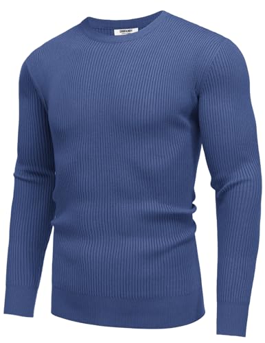 COOFANDY Mens Knitted Jumper Crew Neck Sweater Basic Narrow Stripes Knitting Shirt Long Sleeve Ribbed Jumpers Regular Fit Classic - Image 5
