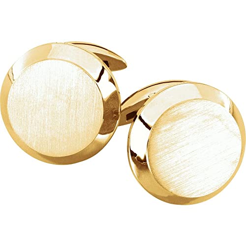 14K Yellow Gold Round Engravable Men Gents Cuff Links Pair #TOP29
