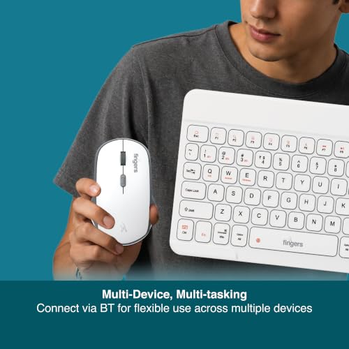 Image of FINGERS MiniClicks Duo D7 - Wireless Bluetooth Keyboard Mouse Combo (Rechargeable & BT | 75% Compact - 78 Keys | X-Scissor Keys | 18-Day Backup | Windows, macOS, Linux, ChromeOS) (Classic White) | Rechargeable design offers long-lasting use with up to 18 days backup, making it reliable for office, study and remote setups