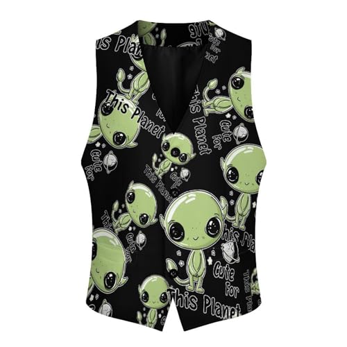 Alienes Cute For This Planet Men's Suit Vest Waistcoat Vests Formal Dress with 2 Pockets for Business Casual Tuxedo M3