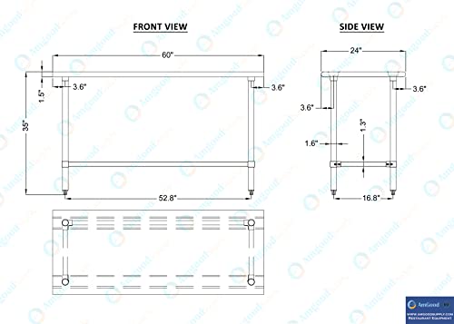 Image of AmGood Stainless Steel Work Table Open Base | Metal Work Bench (Stainless Steel Table Open Base, 60 inch Long x 24 inch Deep)