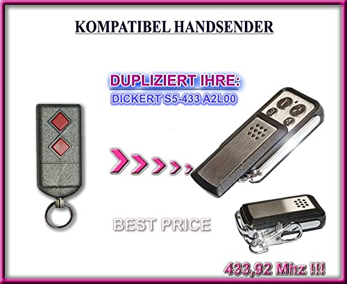 Dickert MAHS 433-01 / MAHS 433-04 kompatibel handsender / 4-Kanal klone Fernbedienung 433,92Mhz Fixed Code kopiergerät