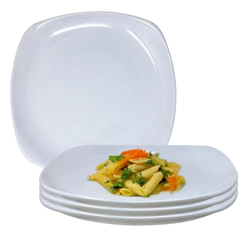 Luna 4-Piece White Dinner Plate Set, 8.8 Inch Ceramic Side Plates Square Dessert Plates, Snack/Salad/Fruit/Side Plate 22.5cm Dinnerware, Microwave and Dishwasher Safe
