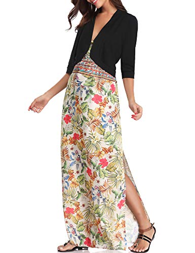 Iclosam Bolero Shrugs For Dresses Jacket Women 3/4 Sleeve Crop Cardigans Sweaters Knit Shrug Bolero Sweater For Summer Wedding Dress Open Front Cropped Sweater Shrugs Black 2Xl #TOP1