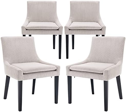 COLAMY Modern Dining Chairs Set of 4, Upholstered Corduroy Accent Side Leisure Chairs with Mid Back and Wood Legs for Living Room/Dining Room/Bedroom/Guest Room-Beige