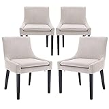 COLAMY Modern Dining Chairs Set of 4, Upholstered Corduroy Accent Side Leisure Chairs with Mid Back and Wood Legs for Living Room/Dining Room-Beige