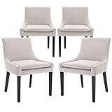 COLAMY Modern Dining Chairs Set of 4, Upholstered Corduroy Accent Side Leisure Chairs with Mid Back and Wood Legs for Living Room/Dining Room/Bedroom/Guest Room-Beige