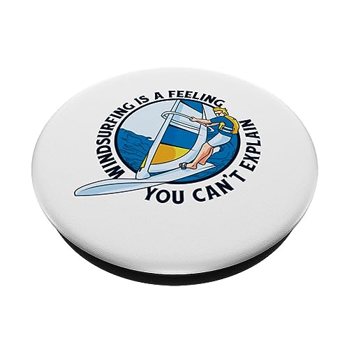 Windsurfing Is A Feeling Surfer Windsurfing PopSockets Swappable PopGrip, Black - Image 2