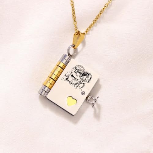 For Wife-Own a Book Necklace, I Love You Books Necklaces,To My Love Book Necklace for Wife,with 7 Pages of Engraved Information, Gift To My Soulmate Engraved Necklace (Silver)3