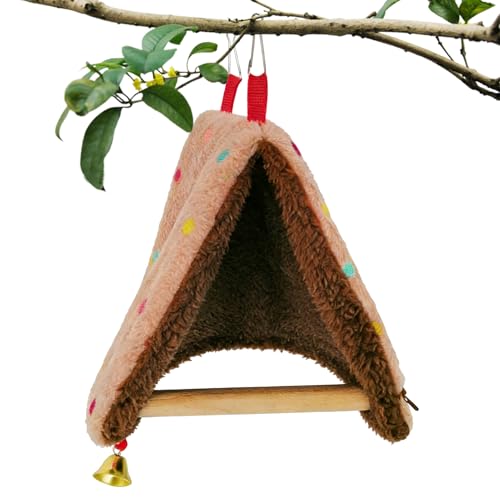 Vogelschaukel – Plüschbaumwollholz 18x18x15cm | Vogelhängematte Mit Sitzstange | Dreieckige...