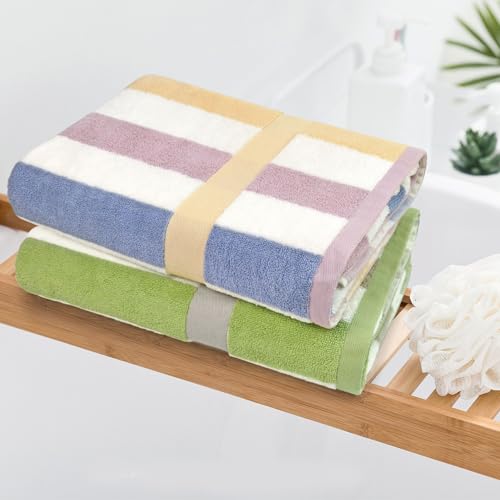 Image of Stripe Shower Towels 2 Pack, Super Absorbent Quick Dry Towels for Bathroom