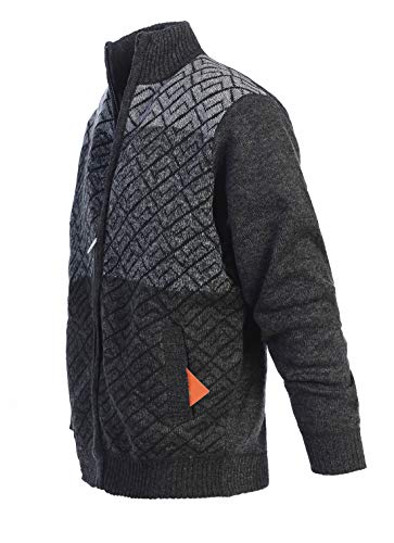 Gioberti Men's Full Zip Block Design Cardigan Sweater with Soft Brushed Flannel Lining2