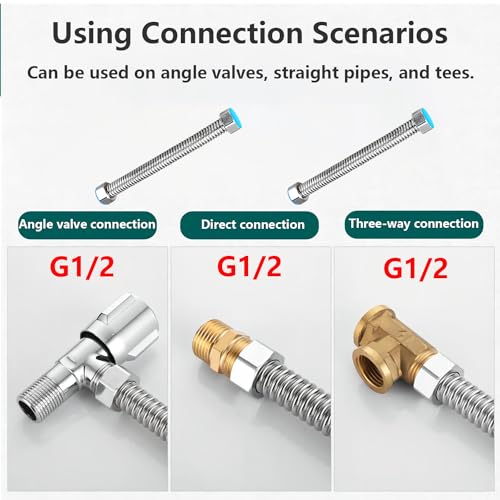 Qrity 10CM Edelstahl Wellrohr, 2 Stück G1/2 x G1/2, Edelstahl Versorgungsschlauch, Biegbar und Form-halten, Anti-Burst Wasserleitung für Badezimmer, Toilette, Wasserhahne, Küchenspülen
