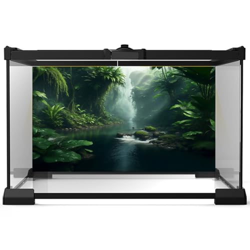 Image of Forest Aquarium Background Tropical Jungle Green Plants Fish Tank Background Foggy Rainforest Tranquil Lake Stream Reptile Tank Backgrounds Forests Waterfall Reptile Enclosure Backgrounds 48x18in