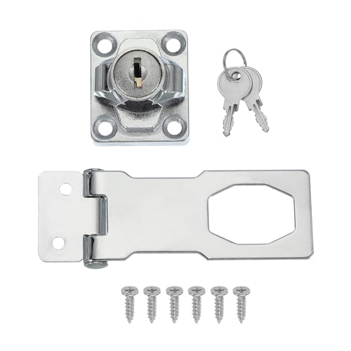 Image of MECCANIXITY Twist Knob Keyed Hasp Locks Safety Packlock Clasp Hasp Latches with Keys & Screws 3 Inch for Window Barn Drawer Cabinet Garage Closets Doors (Silver)
