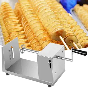 Voxmix Manual Stainless Steel Twisted Potato Slicer Spiral Vegetable Cutter French Fry | Size | 6 x 5.5 x 11.3 inches | Silver