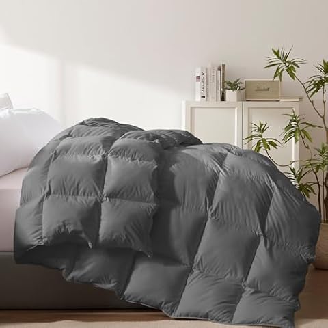Cosybay Heavyweight King Size Feather Comforter Filled with Feather & Down Fiber - Fluffy Thicker Dark Grey King Size Duvet Insert- Luxurious Hotel Bedding Comforters with Cotton Cover - 106 x 90 Inch Cover