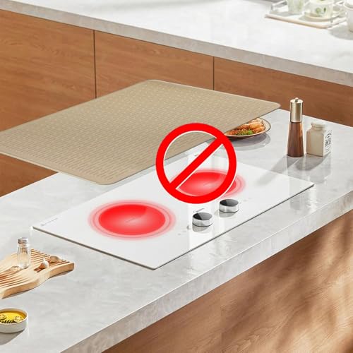 Image of Stove Top Cover for Electric Stove - Food Grade Ceramic Stove top Cover, Silicone XXL Dish Drying Mat, Glass Cooktop Covers, Flat RV Range top Mats (Taupe,30x21)