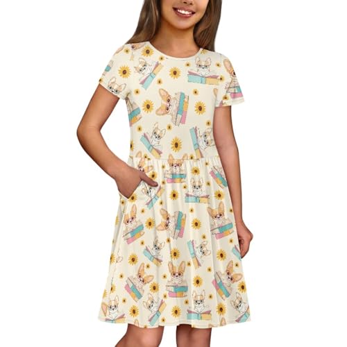 Image of Short Sleeve Dress for Girls with Pockets Cute Toddler Girl Clothes Summer 2-12