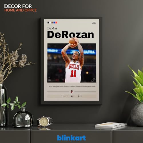 Image of BLINKART Demar Derozan | Nba Basketball Player | Synthetic Wood Photo Framed Wall Hanging Poster Room & Office Bedroom Living Boys And Girl Room Home Wall Hanging | 12x18 Inches