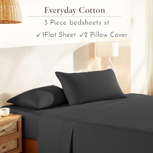 Image of Cotton Double Bedsheet with 2 Pillow Covers | 100% Pure Cotton | Soft & Breathable | 90x100 inch - Dark Grey
