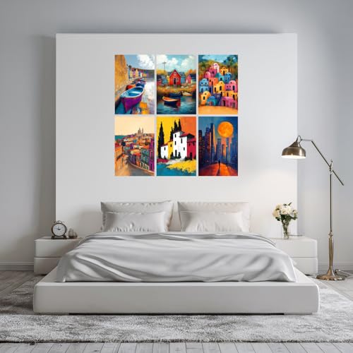 Image of SiddArtify Colorful Cityscape Wall Art Poster Print Set - Vibrant Building Decor for Living Room Bedroom Office - 12x18 inch Board Pack of 6