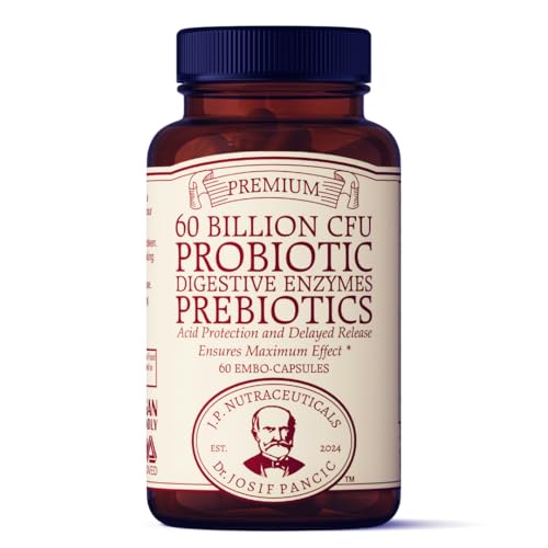 J.P. Nutraceuticals Dr. Josif Pancic, Probiotic and Prebiotic Supplement, 60 Billion CFU, Digestive Enzymes, Acid Protection, Delayed Release, 60 Capsules, 60 Day Supply