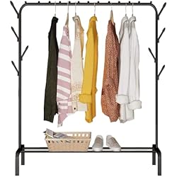 Perchero Para Ropa De Herreria edihome, Burro Ropa, Perchero Colgador de Ropa, Vestidor, 118X148X39 cm, Resistente, Metálico, con Soporte para Zapatos, para colgar Ropa, Perchas, Camisas, Pantalones, Chaquetas finas (Negro)