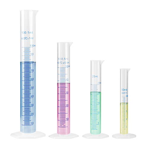 Lurrose Measuring Cylinder Graduated Cylinder Lab Test Tube Set of 4, Plastic Graduated Cylinder Set 10, 25, 50, 100ml