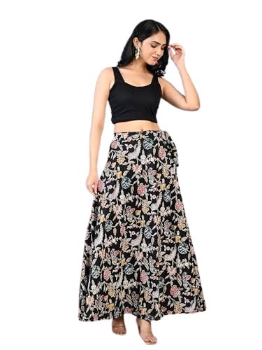 Jaipur Export qulity Cotton Hand Block Floral Printed Wrap Around Women’s and Girls Free Size Skirt Rapron Black-picture-41