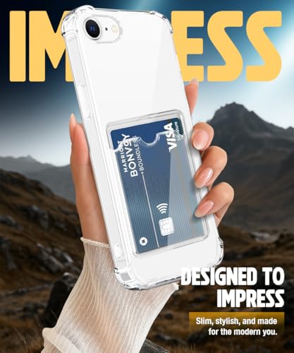 Image of WOW IMAGINE Transparent Back Cover Case for iPhone 16e | iPhone 17e | Flexible Built-in Slim Card Pockets Wallet | 360 Camera Protection TPU | Soft Silicone Mobile Cover - Transparent