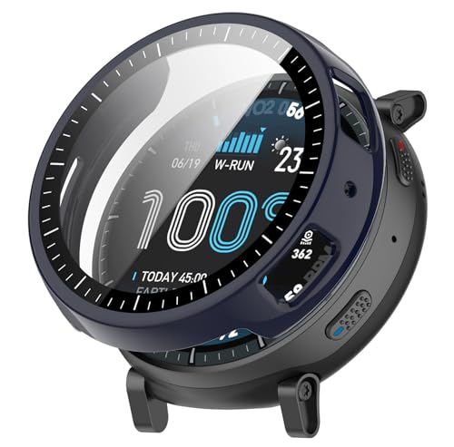 SHEAWA for Amazfit Active Max 48mm �P�[�X �J�o�[ PC+�����K���X�t�B���� �S�ʕی� 9H�d�x ��̌^�ی�P�[�X �ی�J�o�[ �ϏՌ� �A�N�Z�T���[ (�~�b�h�i�C�g�u���[)