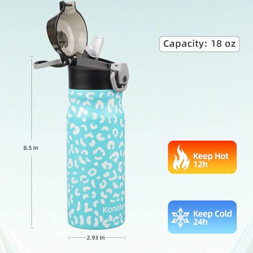 Image of Konokyo 18 oz Insulated Stainless Steel Sports Water Bottle with Straw Lid