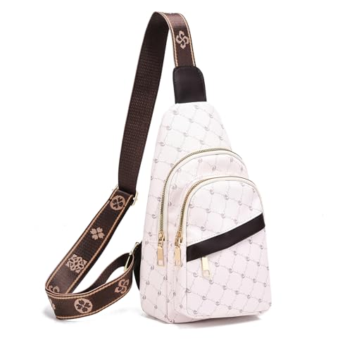 I IHAYNER Pequena bolsa tiracolo feminina de couro vegano, bolsa tiracolo moderna, bolsa de peito para viagens e trabalho, Bege, Small, Casual
