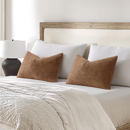 Image of MIULEE Dercorative Lumbar Throw Pillow Covers 12x20 in Golden Brown 2 Pack