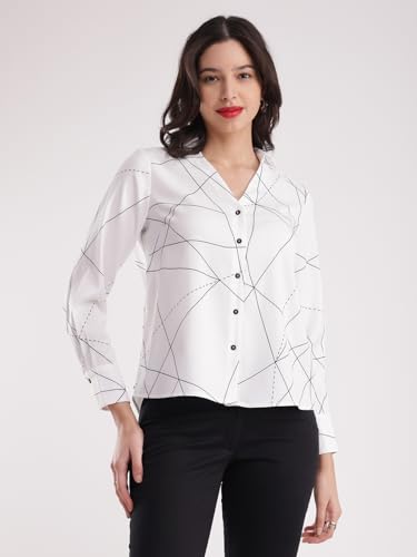 Image of FableStreet Women Shirt | V-Neck Long Sleeve Floral Printed Design | Cotton Jersey Fabric with Button Closure | Perfect for Business Casual