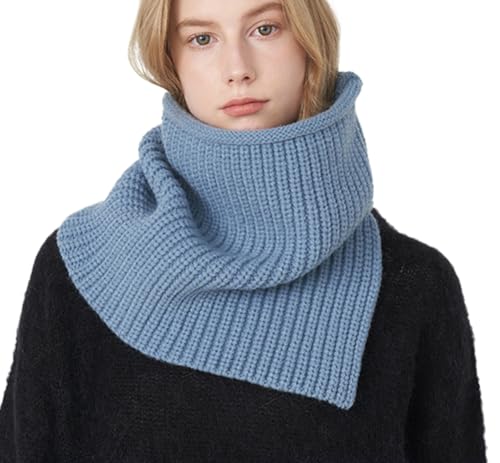 Women Fall Winter Ribbed Knit Turtleneck Collar Scarf Trendy Solid Windproof Pullover Split Knitted Scarves Wrap Shawl Cape