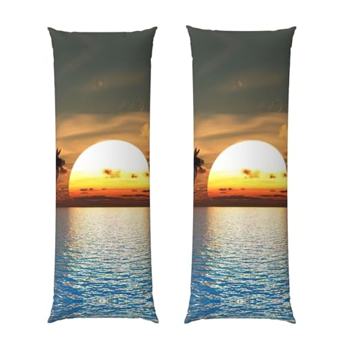 Funda de almohada corporal con cremallera con estampado de amanecer de playa, funda de almohada corporal, cremallera oculta lateral larga, 20 x 54 pulgadas