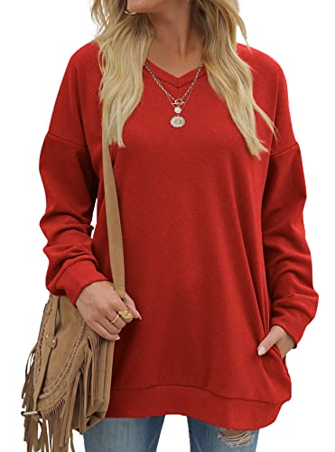 Ofeefan Red Sweatshirt Womens Holiday Sweater Soft Oversized Tops Wine Xxl #TOP2