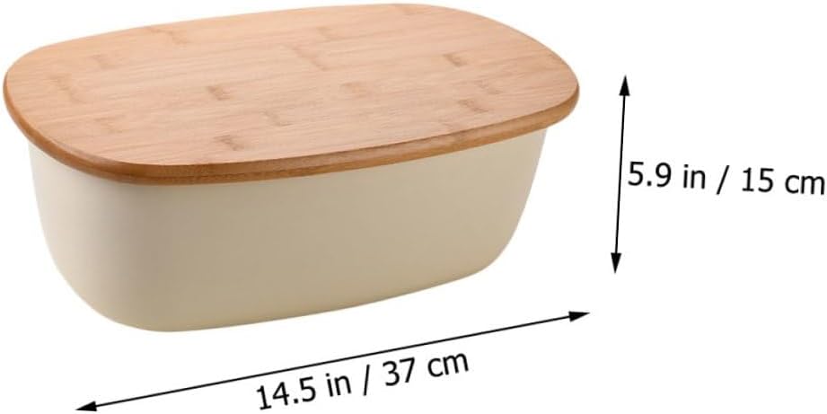 Yardwe Bread Box Bread Container with Oak Lid Oval Multi-function Toast Storage Box Kitchen Countertop Fresh Keeping