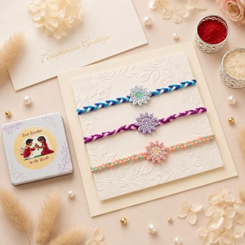 Image of rakhi gift | Rakhi for Brother | Premium Raksha Bandhan Gift Combo with Fridge Magnet, Roli Chawal & Card | Rakhi Gift Hamper Raksha Bandhan Gift |Gift Pack