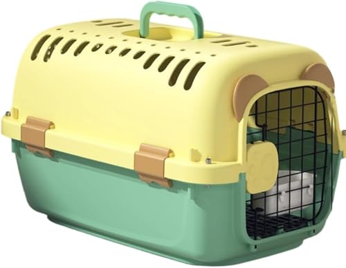 ペットキャリー 犬 クレート 猫 ハードキャリー 持ち運び ハードクレート 中型犬 小型犬 取っ手付き 動物用 車 外出 旅行用 避難 防災 (グリーン,58*37*34)